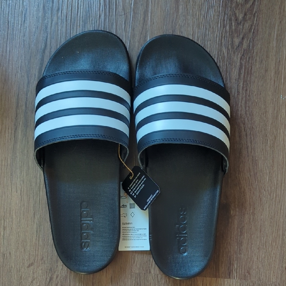 Adidas Black and White Slide Sandals